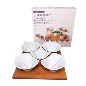 Pier 1 Imports Tasting Party Serving Bowl Set - 5 Bowls & Spoons + 1 Bamboo Tray
